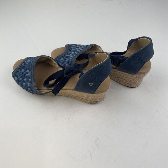 UGG Blue Delmar Woven Wedge Ankle Tie Espadrilles Sandals‎ Womens Size 7.5 Used - Picture 8 of 16